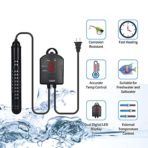 SZELAM Submersible Aquarium Heater, Upgraded 100W Fish Tank Heater with