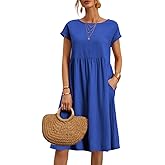 Dresses for Women 2024 Casual Summer Cotton Dress with Pockets Short Sleeve Loose Midi Shirt Dress