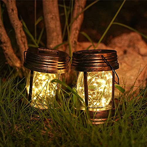 Solar Hanging Lanterns Outdoor - 2 Pack Outdoor Lanterns For Patio Waterproof - 30 LEDs Fairy String Lights Outdoor Table Lamp For Outside Garden Porch Patio Yard Wall Tree Coach Decorative (Warm)