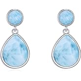 HOPEEZZ Larimar/Rose Quartz/Labradorite/Moonstone/Opal Earrings for Women Sterling Silver Teardrop Stud Earrings Jewelry Gift for Women