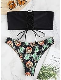 Bañador sin tirantes para dama con estampado tropical, corte alto, dos piezas, juego de bikini Bandeau