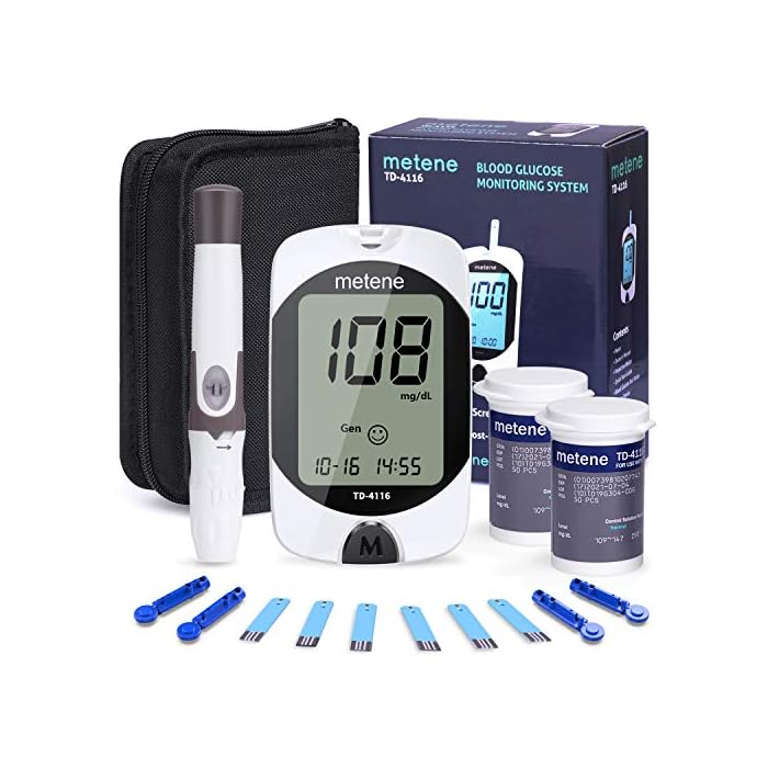 Metene TD-4116 Diabetes Testing Kit, 50 Glucometer Strips, 50 Lancets, 1 Blood Glucose Monitor, Blood Sugar Test Kit…