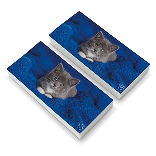 Manx Kitten Cat Blue Knitted Blanket Eraser Set of 2
