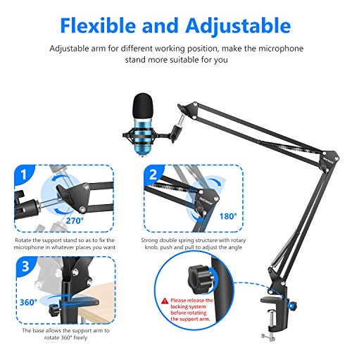 Neewer USB Mikrofon mit Aufhängung Scheren Arm Stativ Shock Mount Monitor Kopfhörer Pop Filter USB Kabel und Klammer Set… – Bild 5