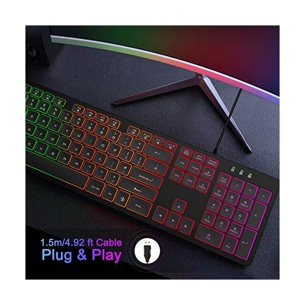 Wired Keyboard, WisFox USB Backlit Keyboard with 105 Keys for Windows 2000/XP/Vista/7/8/10, Full-Size Illuminated…