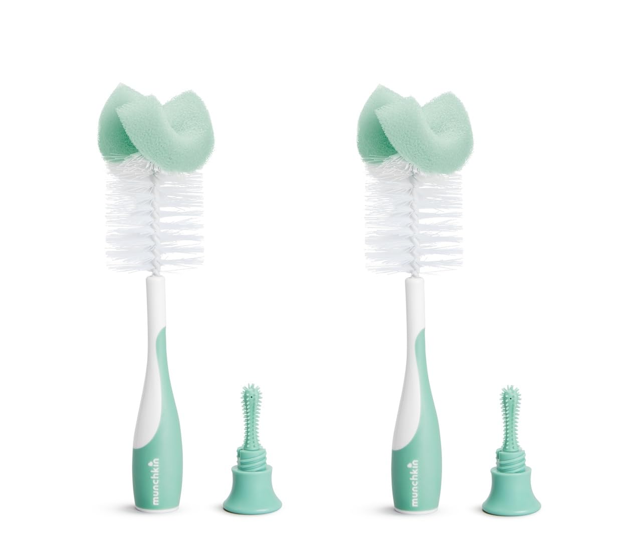 Munchkin 2-in-1 Sponge & Baby Bottle Brushes for Cleaning | Bottle Cleaner Brush & Water Bottle Brush Set | Soft & Reusable with Built in Teat Brush | Dishwasher Safe | 2 Pack | Sage
