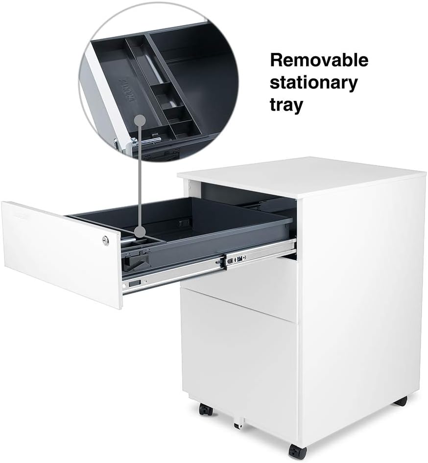 Aurora Modern SOHO Design 3-Drawer Metal Mobile File Cabinet with Lock Key Fully Assembled, White (FC-103WT): Office Products