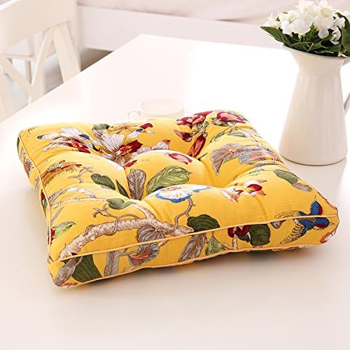 Mangogo Super Soft Birds Flowers Decorative 100% Cotton Canvas Square Colorful Cushion/Pads Yellow 16"x16"(40x40cm)