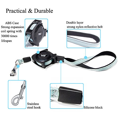 DELE Retractable Pet Leash, 4.7ft/1.4m Pet Walking Leash for Small/Medium/Big up to 88lbs,2nd Generation,Strong Belt,Tangle Free,Double Direction Extension, Pocket Sized,Portable,Durab (Black)