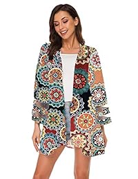 Mujer Panel de malla 3 4 Bell manga Floral gasa Casual suelto Kimono Capas