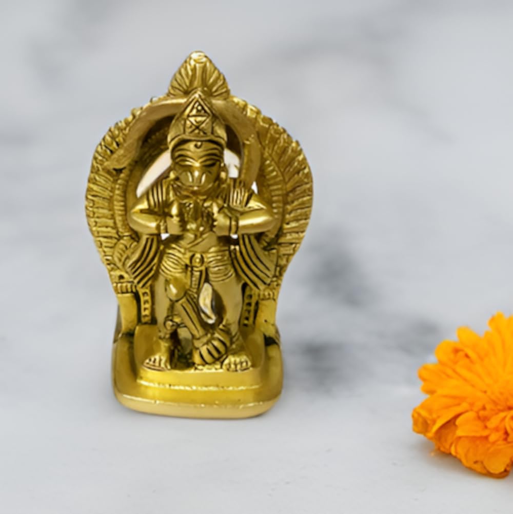 Purpledip Brass Idol Hanuman: Statue Depicting Ram Always In Bajrangbali Heart (12212)