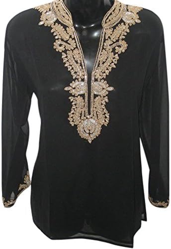 Women Black Chiffon Sequience Work Tops Tunic Dress (xxl)