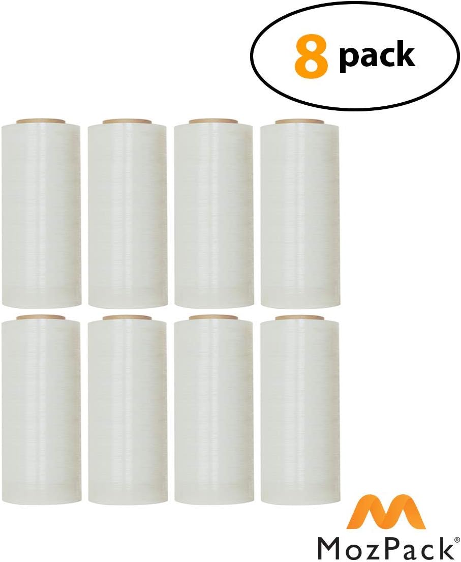 18" X 1500 Feet Industrial Strength Pallet Clear Shrink Wrap 8.25 Lb Per Roll Thick 80 Gauge(20 Micron) Heavy Duty Self-Adhesive Durable Cling Stretch Film Wrap Packing Moving Box Furniture (8 Rolls)