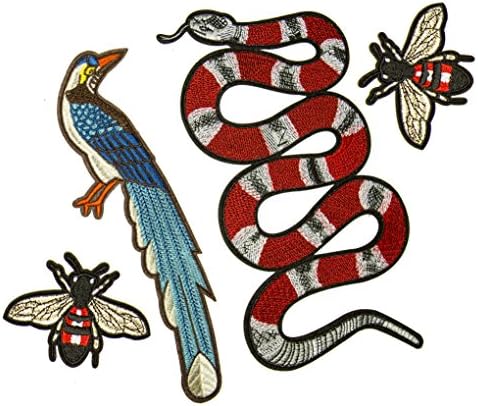 Est Mundum Motorcycle Patches Designer Snake | Bee | Tiger | Rose | Multi-Pack Kit | Embroidered Iron On Patch for Jackets and Backpacks | Peacock Patches | (Animal Set)