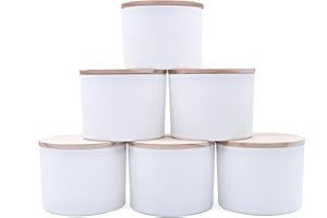 SHOWIN 18 OZ Thick Candle Jars for Making Candles 6 Pcs, Empty Jars with Wood Lids for Candle Making, Sample Container,Matte White