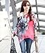 Lowpricenice Womens Batwing Dolman Sleeve Shirt Chiffon Flowers Tops Blouse (L, Hot pink)