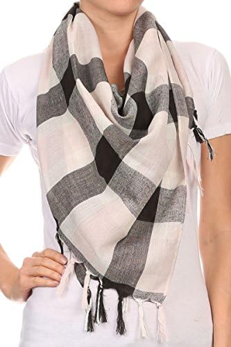 AN Womens Plaid Scarf Check Squares in Buffalo Plaid or Gingham Squares Tassels