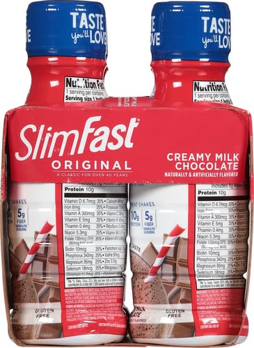 SLIMFAST MEAL REPLACEMENT SHAKE, ORIGINAL CREAMY MILK CHOCOLATE, 10G OF READY TO DRINK PROTEIN FOR WEIGHT LOSS, 11 FL. OZ BOTTLE, 4 COUNT (PACKAGING MAY VARY)