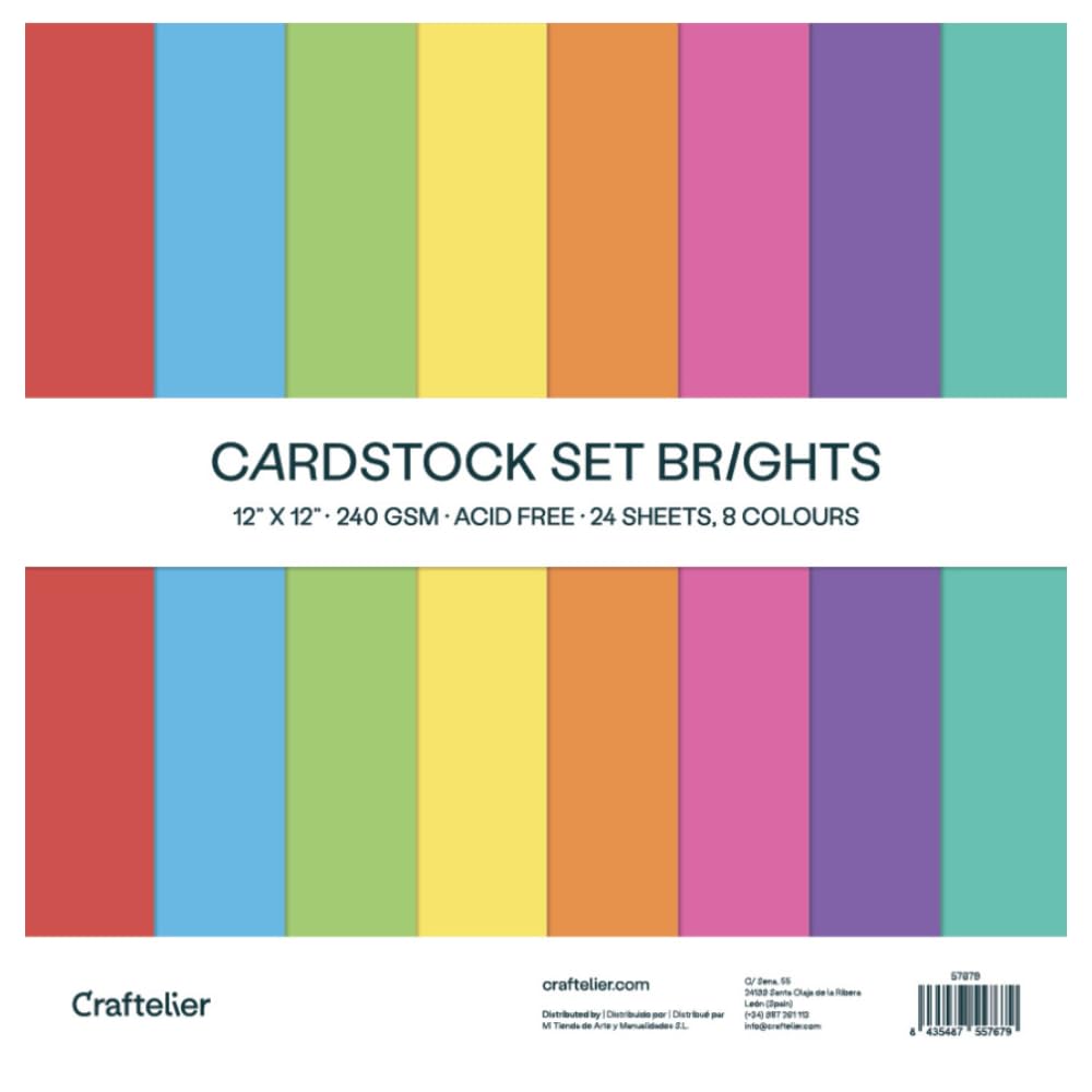 Craftelier - Cardstock Set | Pack of 24 Cards for Scrapbooking and Craft Projects | Texture Brights - Dimensions 30 x 30 cm - Weight 240 g.