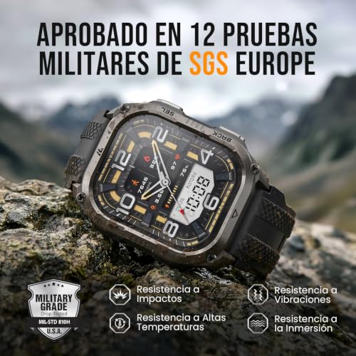 KOSPET Pulse 2 Reloj Inteligente con GPS, 5 ATM e IP69, Batería 15 Días | Smartwatch Militar AMOLED 1.96", Resistente, Linterna LED, 170+ Deportes, Ritmo Cardíaco y Sueño para Android iPhone