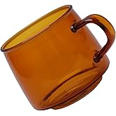 Gsycle 350ML Clear Coffee Mugs, Heat Resistant Borosilicate Glass Cups Stackable Vintage Espresso Tea Cups with Flat Bottom Large Handle for Home, Cafe, Office (Amber)