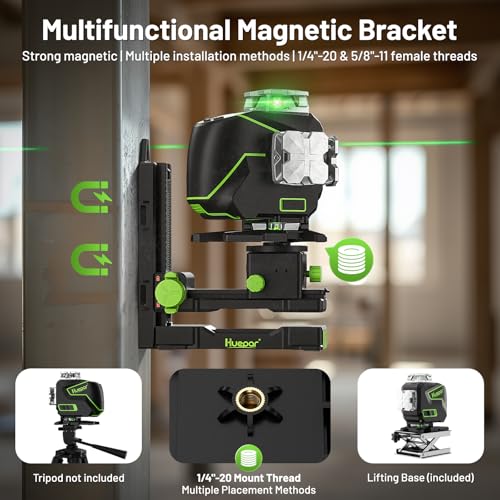 Huepar Professional Laser Level Self Leveling S04CG, ±1/9" Accuracy at 33 Ft, 4D Construction Lazer Leveler Tool with LCD Screen, Bluetooth Remote Control, 4x360° Green Cross Line, Outdoor Pulse Mode