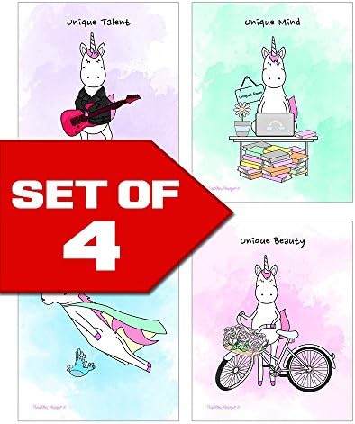Unicorn Unique Wall Art Bundle Set of Four 8x10 Decorative Prints For Girls with Unique Talent, Courage, Beauty & Mind. By Unicorn Unique exclusivly for Wallables
