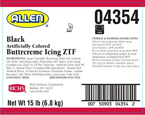 Rich's JW Allen Pre-Whipped Buttrcreme Icing ZTF, Black, 15 lb