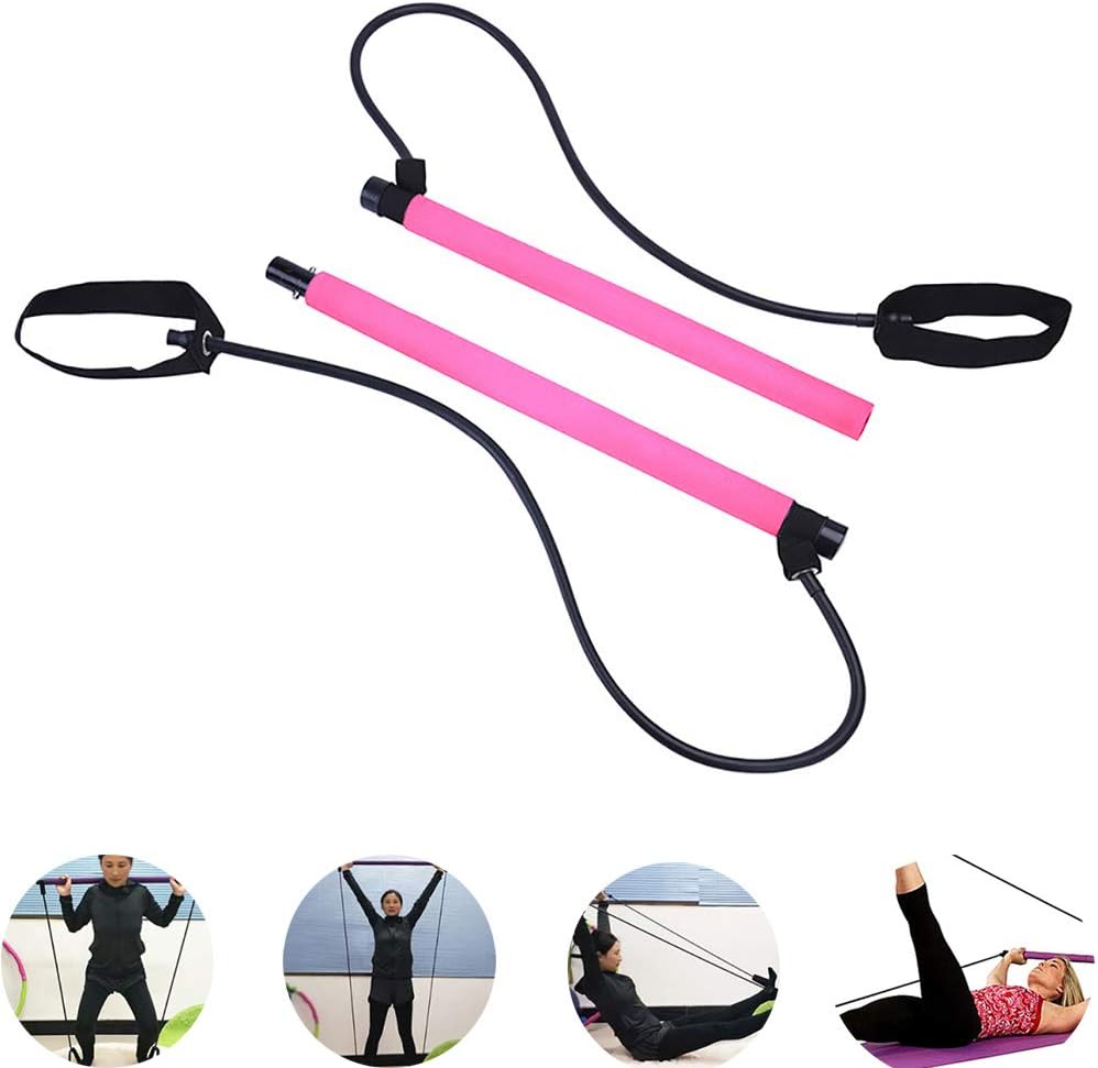 Portable Pilates Bar Kit with Resistance Band Pilates Bar Reformer Kit Portable Yoga Exercise Pilates Bar with Foot Loop for Total Body Workout Trainer