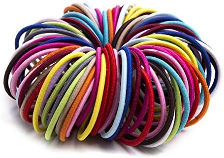 Munax 100-Count Ouchless Ponytail Holders Effortless Beauty No-damage Elastics hair ties, assorted bright colors , 3mm