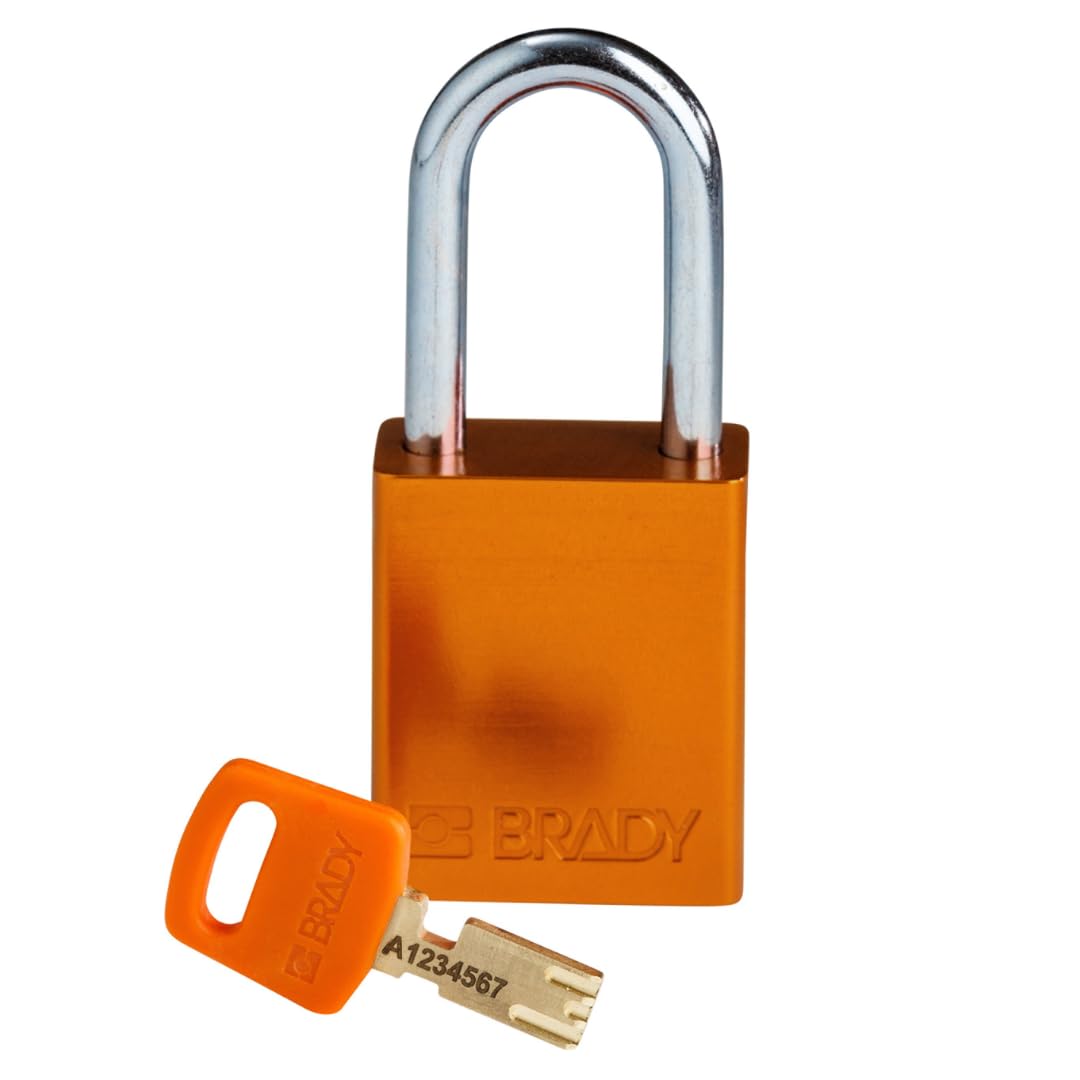Brady SafeKey Padlock Aluminum - Lockout Padlock with Key - Lockout Tagout Security Lock for Indoor and Outdoor Use - Shackle Height 38.10 mm - Keyed Differently - Orange