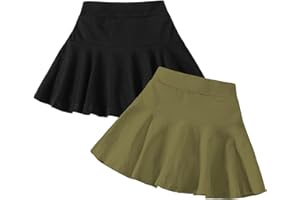 Neutocd Toddler Little Girls Skirts Skorts Elastic Flared Plain Pleated Tennis Skater Skirts for Girls Kids Built in Shorts