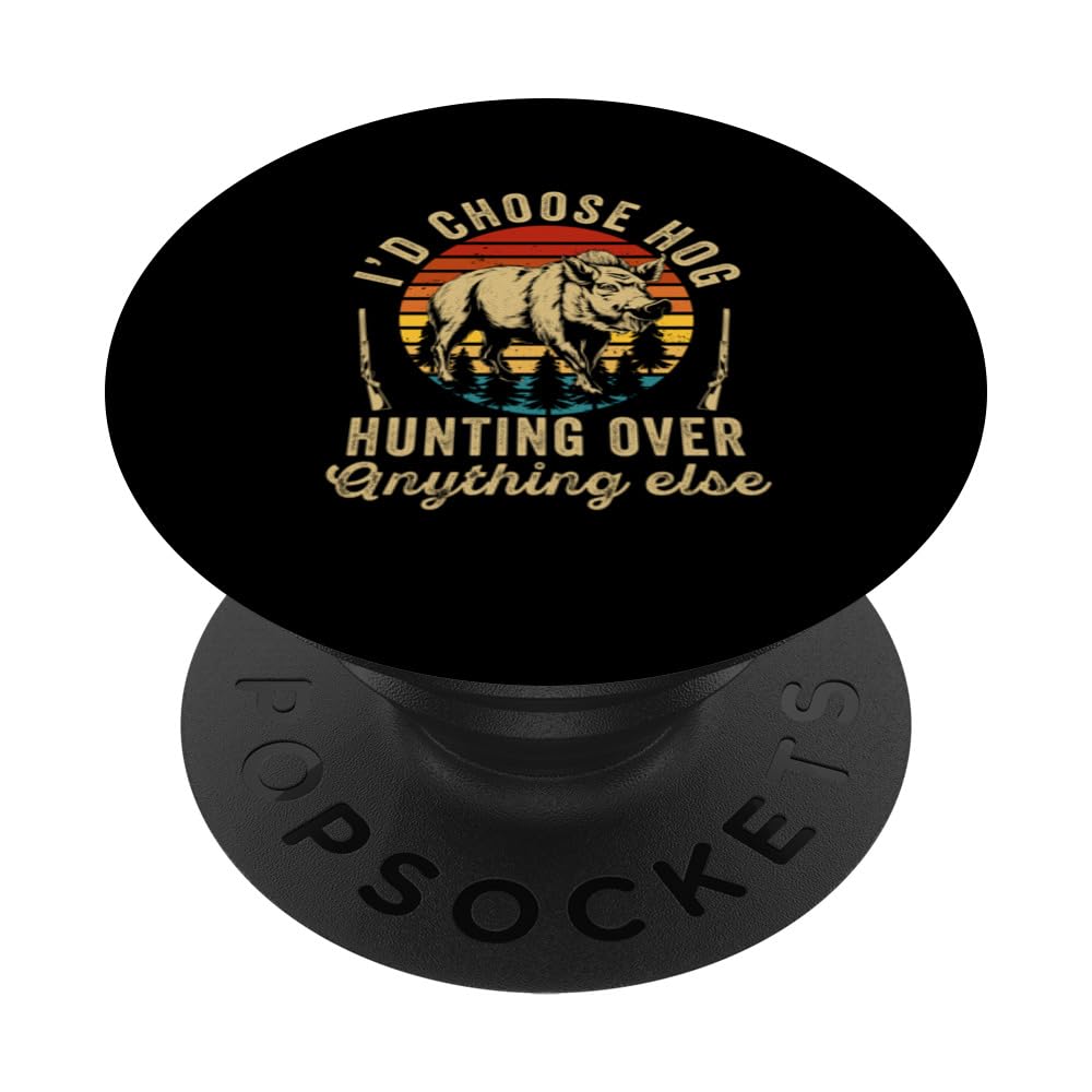 Hog Hunting Men Dad Wild Boar Pig Hunter Funny Feral swine PopSockets Swappable PopGrip