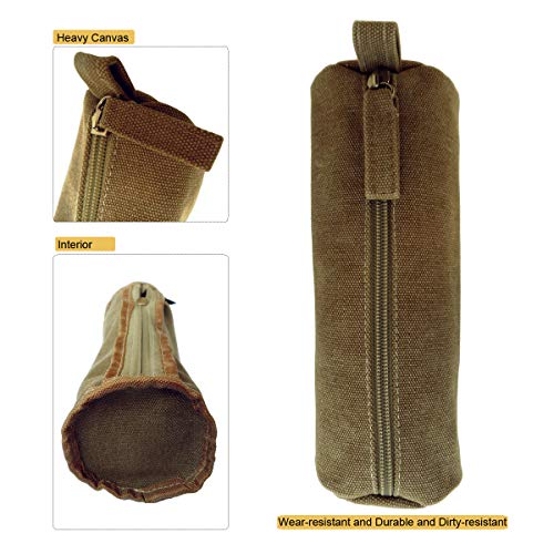 Enyuwlcm Heavy Canvas Stationery Portable Compact Simple Zipper Pencil Case and Durable Small Medicine Bag 1 Pack Khaki - Thumbnail 3