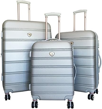 3pc Luggage Set Hardside Rolling 4wheel Spinner Upright Carryon Travel Gray
