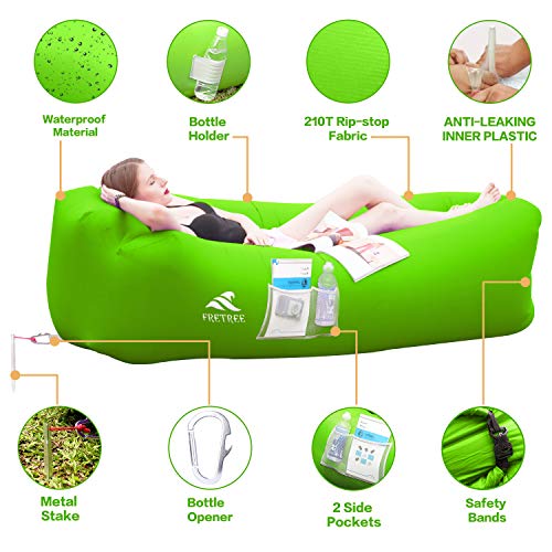 FRETREE Inflatable Lounger Air Sofa Hammock - Portable Anti-Air Leaking & Waterproof Pouch Couch and Beach Chair Camping Accessories for Parties, Travel, Camping, Picnics, Pool,Green - Thumbnail 4