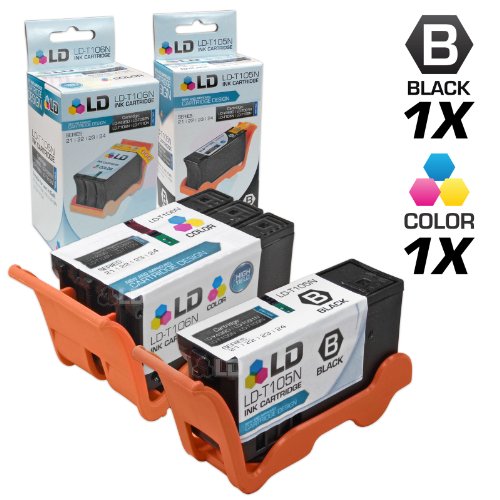LD Â© Compatible Set of 2 (Series 23) High Yield Black & Color Ink Cartridges for the Dell V515w Printer: 1 Black T105N, 1 Color T106N