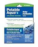 Potable Aqua Chlorine Dioxide Water Purification Tablets - Portable Drinking Water Treatment for Camping, Emergency Preparedness, Hurricanes, Storms, Survival, and Travel (20 Tablets)