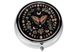 YUYUCD 3 Compartment Travel Pill Case, Sealed Portable Pill Container for Pocket Purse, Mini Size Metal Pill Box, Three Times a Day Pill Organizer for Men, Women and Children - Moon and Butterfly