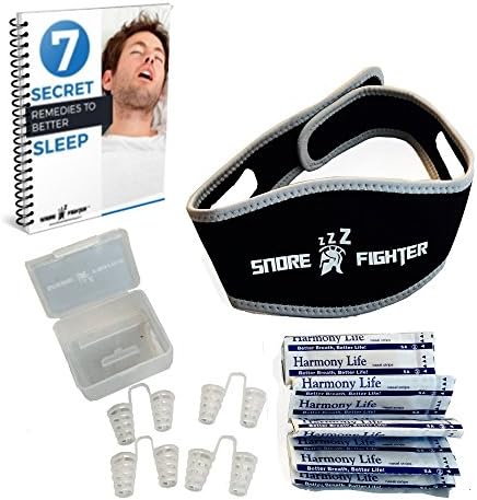 Snore Fighter™ Pack Anti-Snoring Chin Strap Plus 30 Day Nasal Strip Supply Nasal Dilators Free eBook Money Back Guarantee