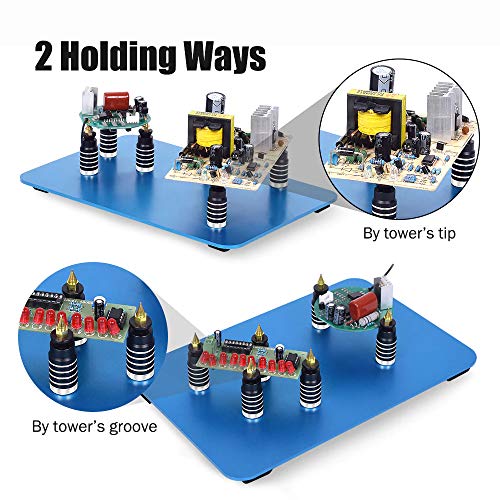 Toolour 6 Pieces PCB Circuit Board Holder - Magnetic Fixture Tower On the Blue Steel Base for Electronic Boards Repairing Soldering Desoldering Rework - Thumbnail 2