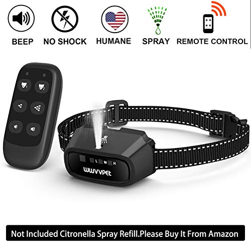 Citronella Dog Training Collar with Remote Control (Not Included Citronella Spray),2 Using Modes Spray Dog Bark Collar,500ft Range Harmless Safe Humane No Shock Anti-Bark,Rechargeable Waterproof