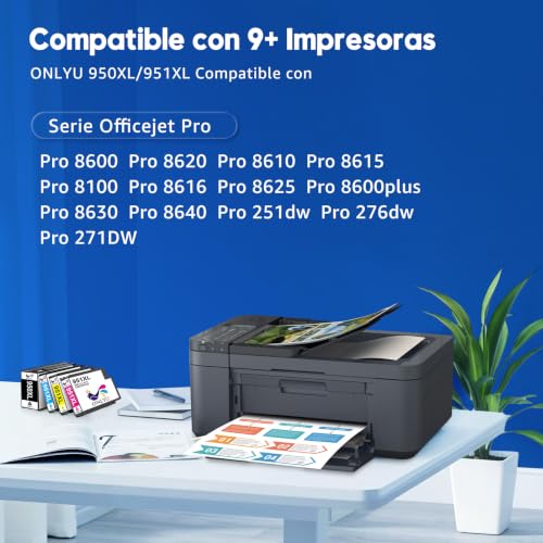 ONLYU Cartuchos 950XL y 951XL Compatibles con HP 950XL HP 951XL HP 950 HP 951 Sustitutos de los Cartuchos HP 8615 para HP OfficeJet Pro 8600, 8100, 8610, 8620, 8615, 8625, 251DW (Paquete de 4)