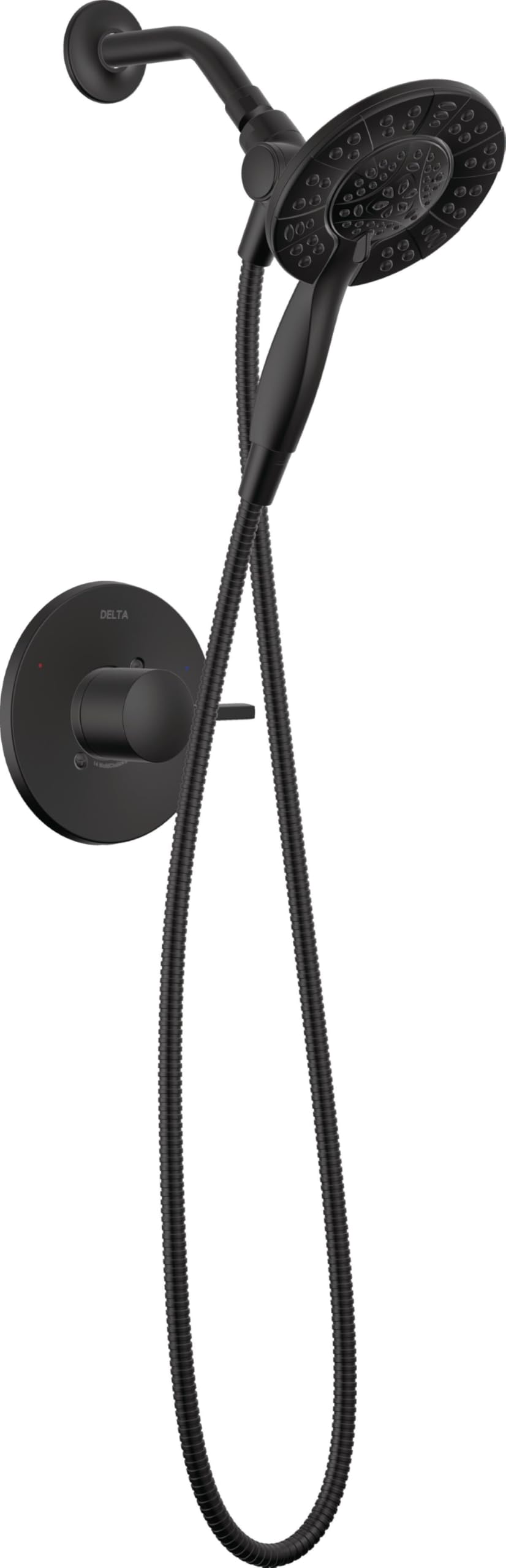 Photo 1 of Delta Faucet Albion 14 Series Single-Handle Shower Faucet, Black Shower Trim Kit with 4-Setting In2ition 2-in-1 Dual Hand Held Shower Head with Hose, Matte Black T142855-BL-I (Valve Not Included)
