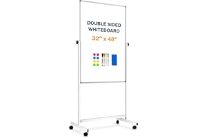[32" x 48"] WALGLASS Large Rolling Whiteboard, Reversible Dry Erase Board with Stand, Double-Sided Magnetic White Board on Wheels, Standing Mobile Whiteboard, School Supplies, Classroom, Office, Home