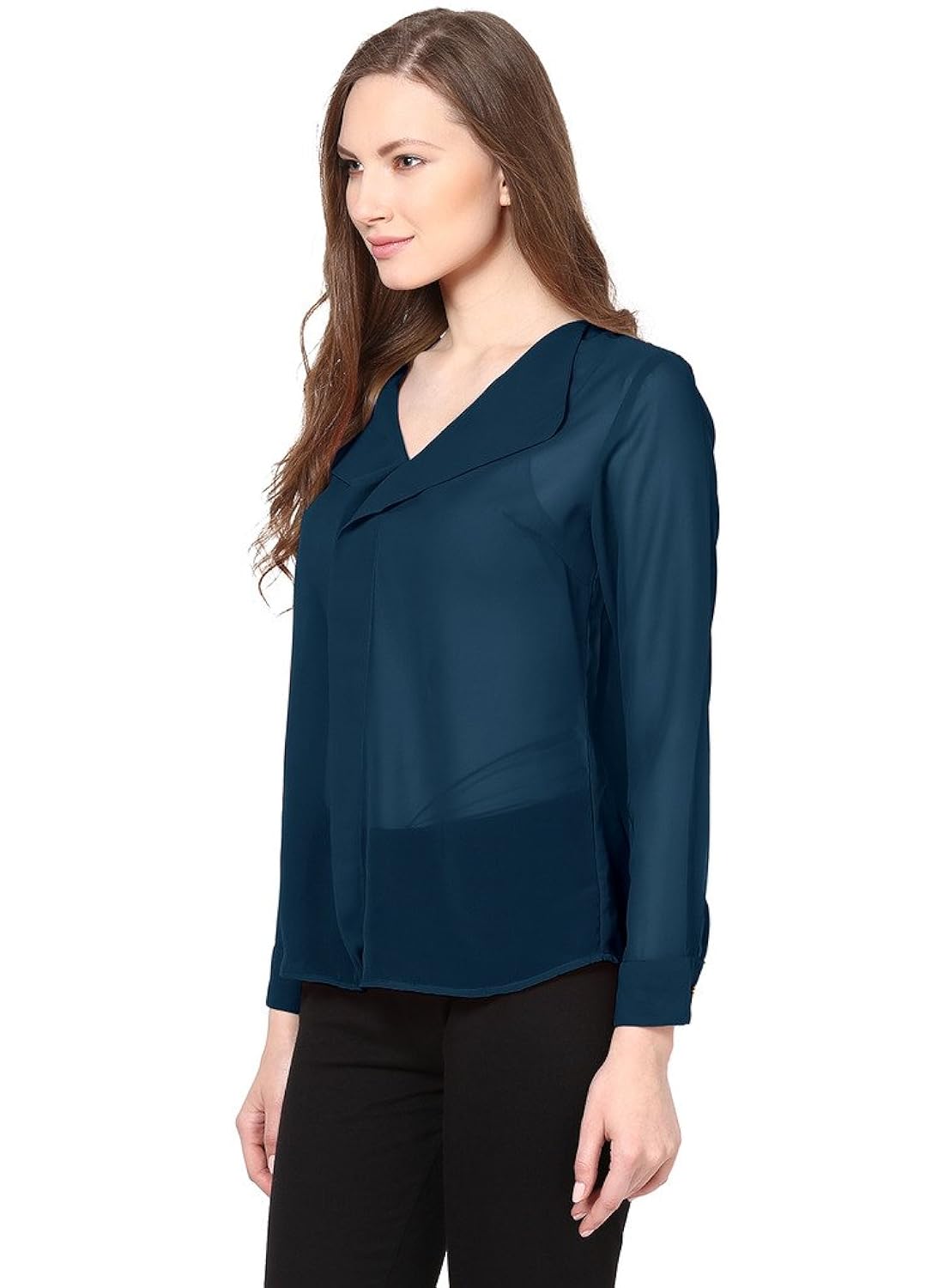 besiva women's ruffle sheer polyester top