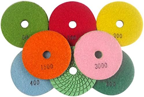 Konfor 3 Inch 7 Pcs Wet/Dry Diamond Concrete Polishing Pads for Grinding Granite Marble Stone