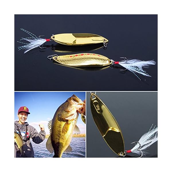 YONGZHI-Metal-Gold-Casting-Fishing-Spoons-Lure-Hard-Treble-Hook-BaitPack-of-4