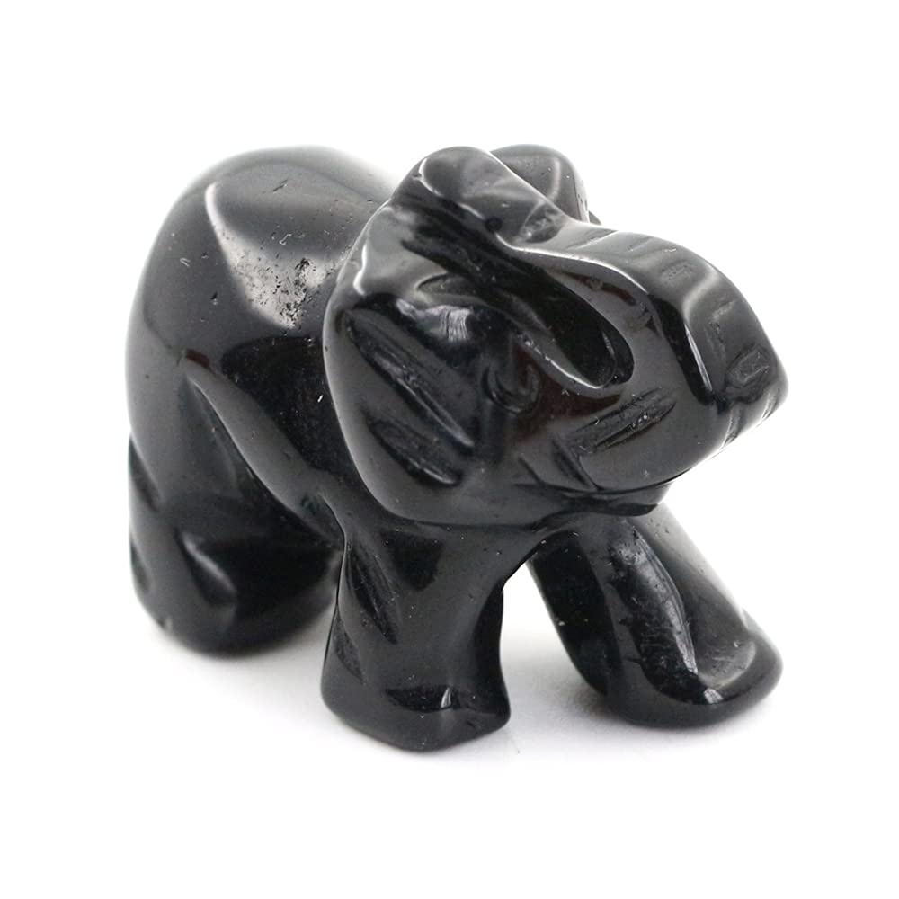 Ouubuuy Natural Black Obsidian Crystal Elephant Stone Gemstone Ornament Reiki Healing Crystal Gift 1.5 inch