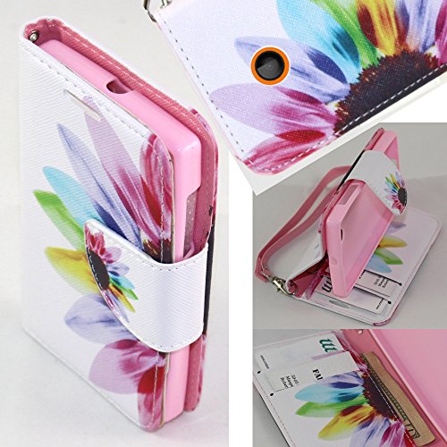 Microsoft Lumia 435 Case, Nokia Lumia 435 Wallet Case, SOGA® PU Leather Magnetic Flip Design Wallet Case for Microsoft Nokia Lumia 435 (T-Mobile) - Colorful Sun flower [SWG795]